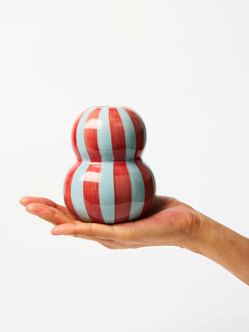 FONDA BURGUNDY PALE BLUE STRIPE VASE - Image 2