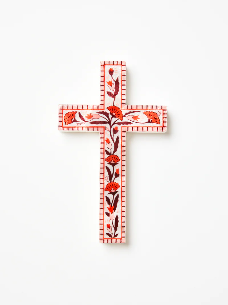 SAMIRA LARGE CROSS PINK FLOWER